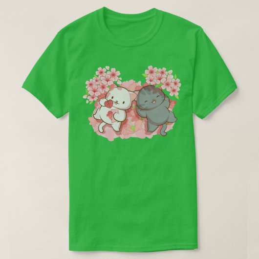 Kawaii Katzen unter Cherry Blossom Bäume Japanisch T-Shirt (Design vorne)