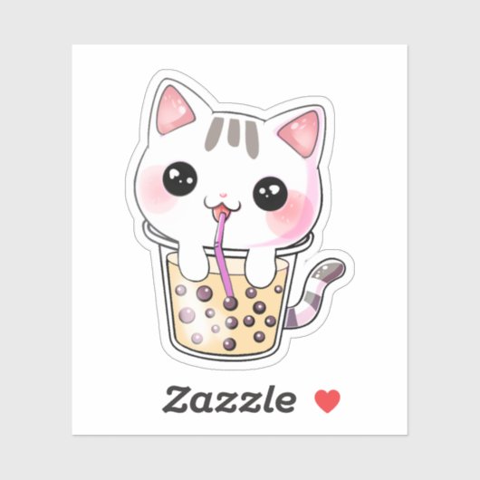 Kawaii-Katzenblasen-Tee Aufkleber (Blatt)
