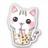 Kawaii-Katzenblasen-Tee Aufkleber (Vorderseite)