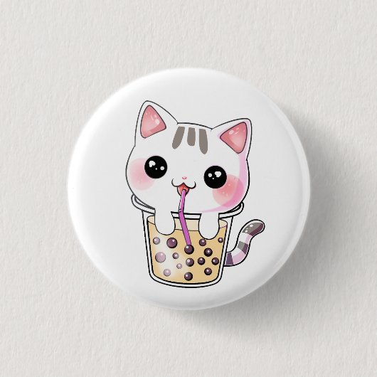 Kawaii-Katzenblasen-Tee Button (Vorderseite)