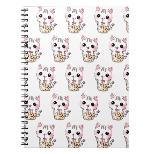 Kawaii-Katzenblasen-Tee Notizblock (Vorderseite)