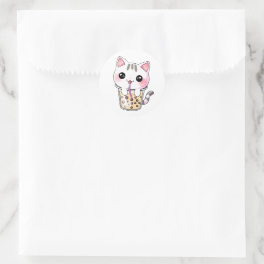 Kawaii-Katzenblasen-Tee Runder Aufkleber (Tasche)