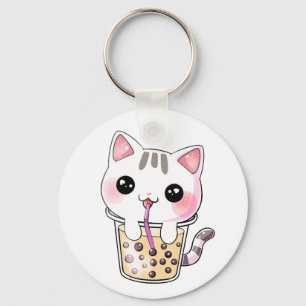 Kawaii-Katzenblasen-Tee Schlüsselanhänger