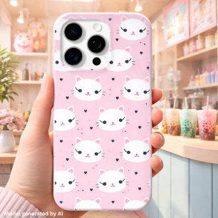Kawaii-Katzengesichter mit Herzen – Süßes Rosa-Mus Case-Mate iPhone Hülle