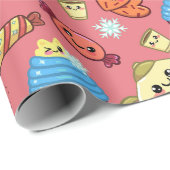 Kawaii-Kekse und niedliche Teezeitmuster Geschenkpapier (Rolleneckpunkt)