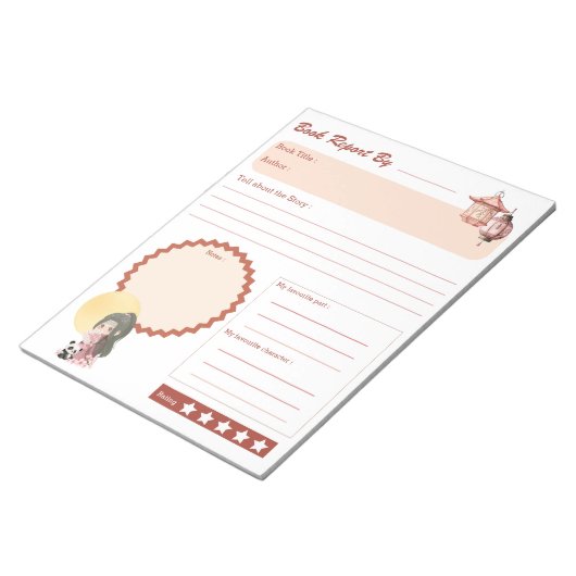 Kawaii Kids Back to School Supplements Book Report Notizblock (angewinkelt)