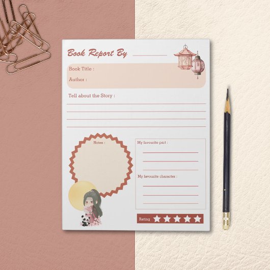 Kawaii Kids Back to School Supplements Book Report Notizblock