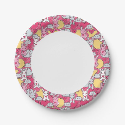 Kawaii-Kindermuster mit Niedlichen Doodles 2 Pappteller (Vorderseite)