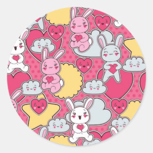Kawaii Kindermuster mit Niedlichen Doodles Runder Aufkleber