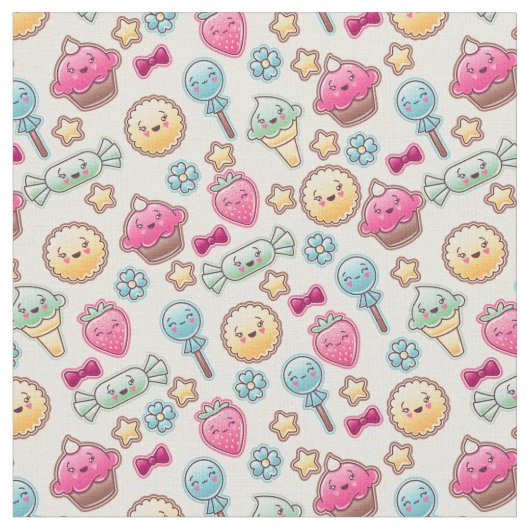 Kawaii-Kindermuster mit niedlichen Doodles Stoff (Nahaufnahme)