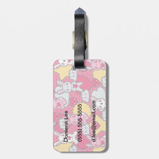 Kawaii Kindermuster mit niedlichen Gekritzeln Gepäckanhänger (Rückseite vertikal)