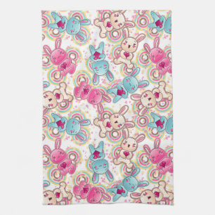 Kawaii Kindermuster mit niedlichen Gekritzeln Geschirrtuch