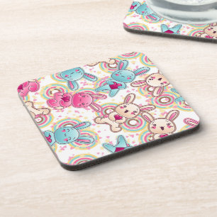 Kawaii Kindermuster mit niedlichen Gekritzeln Getränkeuntersetzer