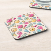 Kawaii Kindermuster mit niedlichen Gekritzeln Untersetzer (Linke Seite)