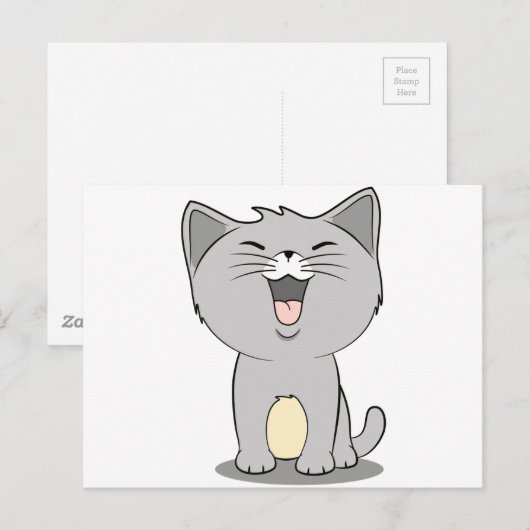 Kawaii kitten grau postkarte (Vorne/Hinten)