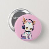 Kawaii Kitten in Rocking-Kopfhörern Button (Vorne & Hinten)