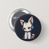 Kawaii Kitten in stilvollen Kopfhörern Button (Vorne & Hinten)