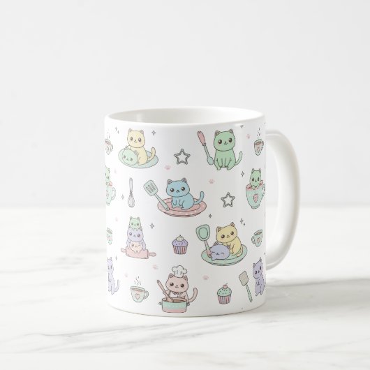 Kawaii Kittens Baking Pattern Coffee Mug Kaffeetasse (VorderseiteRechts)