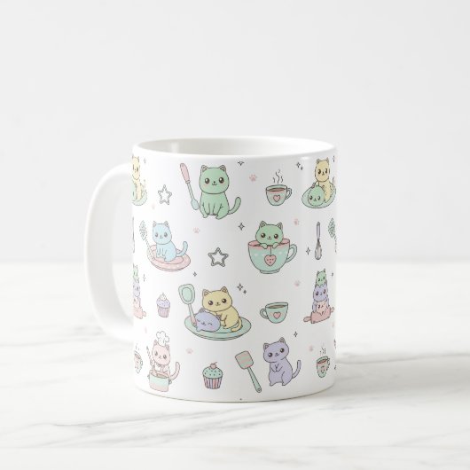 Kawaii Kittens Baking Pattern Coffee Mug Kaffeetasse (Vorderseite Links)