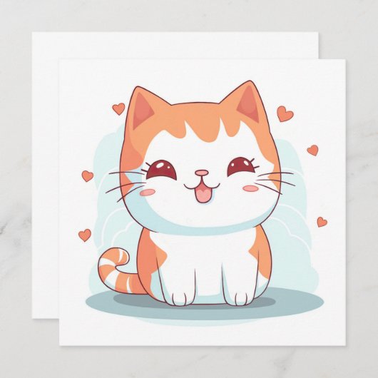 Kawaii Kitty Cat Chibi Einladung (Vorne/Hinten)