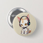 Kawaii Kitty in Rocking-Kopfhörer Button (Vorne & Hinten)