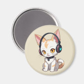 Kawaii Kitty in Rocking-Kopfhörer Magnet (Vorderseite/Rückseite)