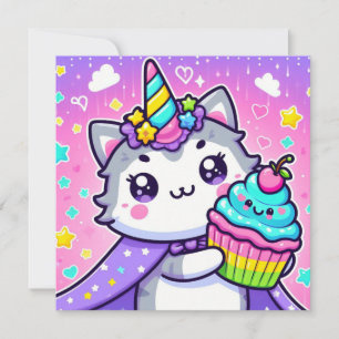 Kawaii Kitty mit cupcake Geburtstagkarte Feiertagskarte