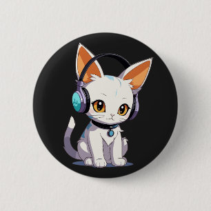 Kawaii Kitty mit stilvollen Kopfhörern Button
