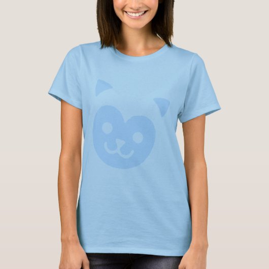 Kawaii Kitty Smile Face Blue T-Shirt (Vorderseite)