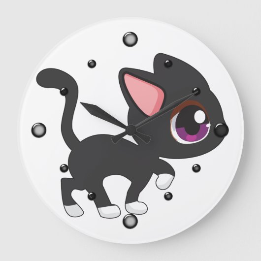 Kawaii Kitty Wall Clock Große Wanduhr (Vorderseite)