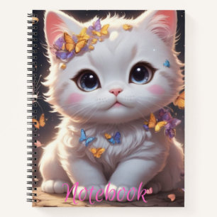 Kawaii Kitty with Butterflies Spiral Notebook Notizblock