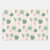 Kawaii Kleeblatt & Rainbow Pastel Green Set 3 Geschenkpapier Set (Vorderseite 3)