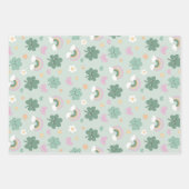 Kawaii Kleeblatt & Rainbow Pastel Green Set 3 Geschenkpapier Set (Vorderseite)