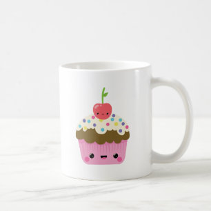 Kawaii kleiner Kuchen mit Kirsche auf die Kaffeetasse