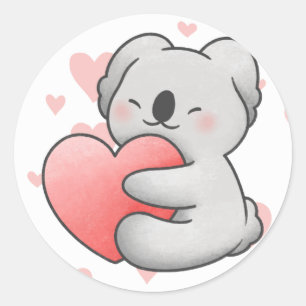 Kawaii Koala Hugging Herz lieblich Runder Aufkleber