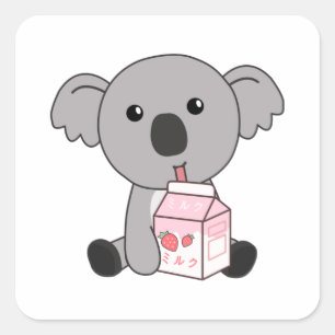 Kawaii Koala Retro Japanischer Erdbeermilchshake Quadratischer Aufkleber