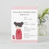 Kawaii Kokeshi Birthday Einladung (Stehend Vorderseite)