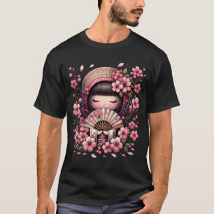 Kawaii Kokeshi Doll Cherry Blossom T-Shirt