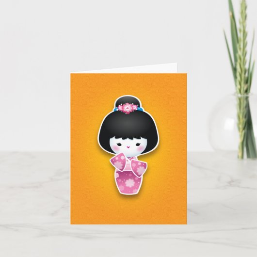 Kawaii Kokeshi (Pink) Karte (Vorderseite)