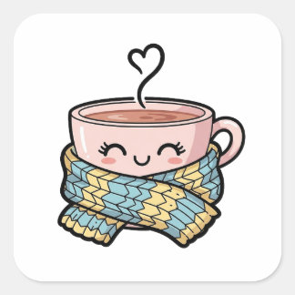 Kawaii-Komfort-Kaffee Quadratischer Aufkleber