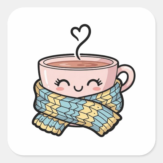 Kawaii-Komfort-Kaffee Quadratischer Aufkleber (Vorderseite)