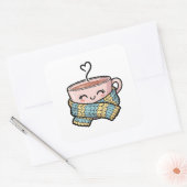 Kawaii-Komfort-Kaffee Quadratischer Aufkleber (Umschlag)