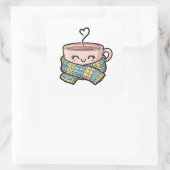Kawaii-Komfort-Kaffee Quadratischer Aufkleber (Tasche)