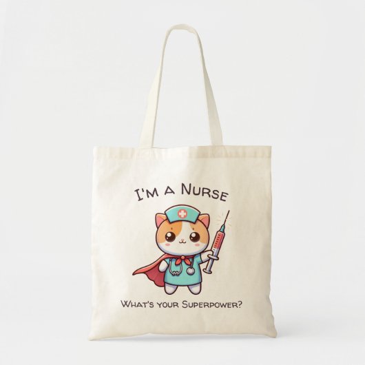 Kawaii Krankenpflegeschirr mit Superhero Katze Tragetasche (Vorne)