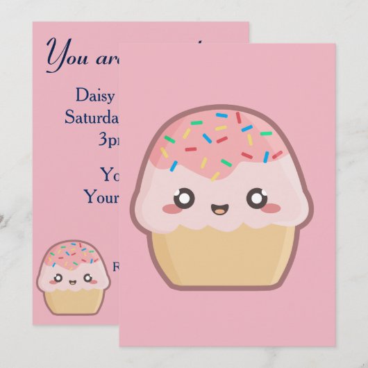 Kawaii-Kuchen Einladung (Vorne/Hinten)