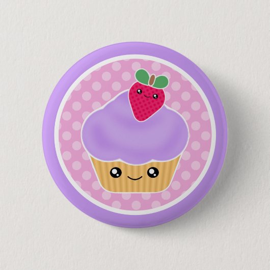 Kawaii Kuchen-Erdbeere Button (Vorderseite)