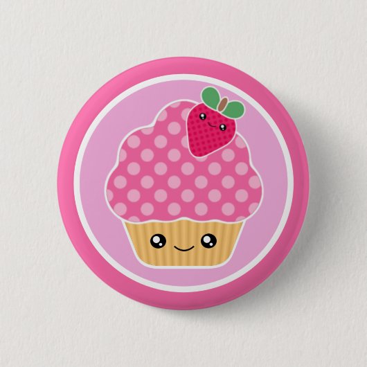 Kawaii Kuchen-Erdbeere Button (Vorderseite)