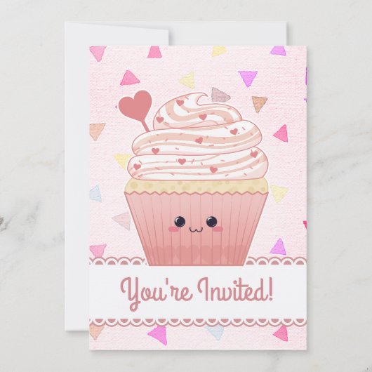 Kawaii Kuchen-Herzrosa Einladung (Rückseite)