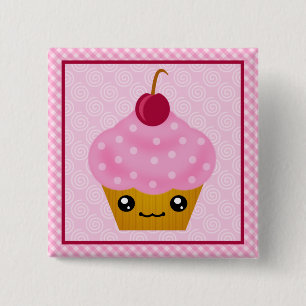Kawaii Kuchen-Kirschquadrat-Knopf Button