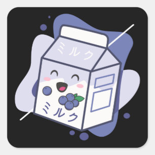 Kawaii Kuh Retro Japanische Blaubeermilch Quadratischer Aufkleber